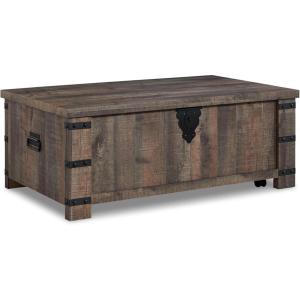 Signature Design by Ashley Hollum Casual Lift-Top Rustic Coffee Table, Dark Brown & Black(Dark Brown)
