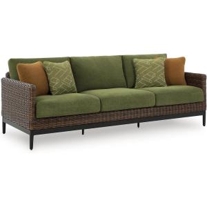 Signature Design by Ashley Horizon Hall Vintage Outdoor Nuvella Weather Resistant Fabric, Resin Wicker Loveseat with Cushion and 2 Accent Pillows, Green & Dark Brown(Outdoor Sofa with Cushion)