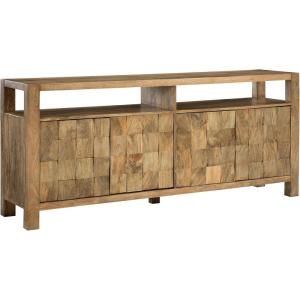 Signature Design by Ashley Hudwick Farmhouse 4-Door Accent Cabinet with 2 Adjustable Shelves, Light Brown