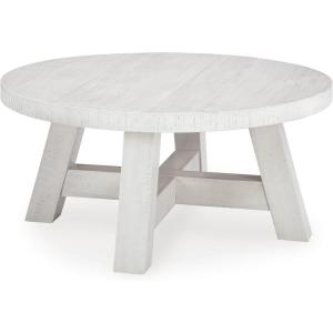 Signature Design by Ashley Jallison Farmhouse Distressed Coffee Table with Braced Posts, White