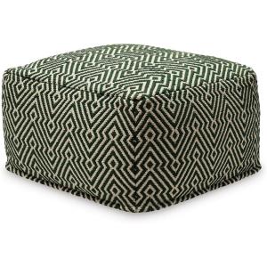 Signature Design by Ashley Jasett Casual Handwoven Geometric Pouf, Black & White(Green and Beige)