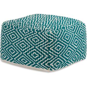 Signature Design by Ashley Jasett Casual Handwoven Geometric Pouf, Black & White(Green and White)