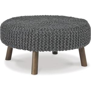 Signature Design by Ashley Jassmyn Contemporary Hand-Knitted Oversized Accent Ottoman, Dark Gray