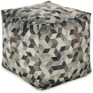 Signature Design by Ashley Josalind 16 Inch Casual Wool Pouf, Gray & Beige(Brown Geometric)