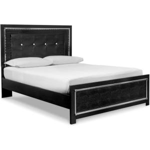 Signature Design by Ashley Kaydell Modern Adjustable Tufted Queen Upholstered Panel Bed with LED Lights, Foundation or Box Spring Needed, Black & Chrome