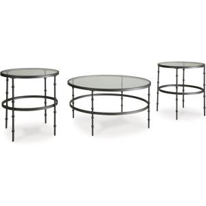 Signature Design by Ashley Kellyco Industrial Glass-Tabletop Table for Living Room Use, Set of 3, Gray