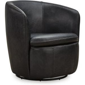 Signature Design by Ashley Kierreys Contemporary Top Grain Leather Swivel Chair, Light Brown(Black)