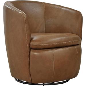 Signature Design by Ashley Kierreys Contemporary Top Grain Leather Swivel Chair, Light Brown(Light Brown)