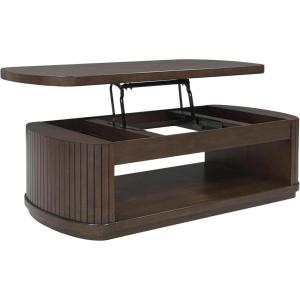 Signature Design by Ashley Korestone Casual Lift Top Cocktail Table with Pedestal Base, Dark Brown