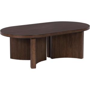 Signature Design by Ashley Korestone Mid-Century Modern Coffee Table with Reeded Double Pedestal Base, Dark Brown