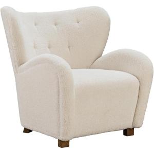 Signature Design by Ashley Larbell Contemporary Faux Shearling Tufted Upholstered Accent Chair with Wingback, White(White)