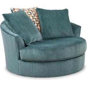 Signature Design by Ashley Laylabrook Scandinavian Upholstered Oversized Swivel Accent Chair with 3 Back Pillows, Green(Green)