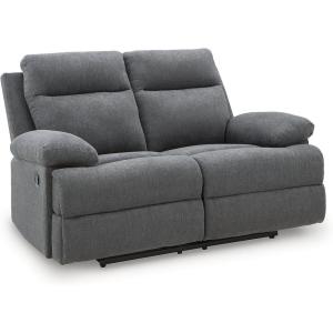 Signature Design by Ashley Leesworth Modern Leather Match Power Reclining Loveseat with USB Ports, Dark Brown(Charcoal)