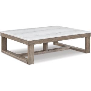 Signature Design by Ashley Loyaska Casual Cocktail Table with Natural Marble Top, White & Light Gray(Two Tone)