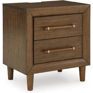 Signature Design by Ashley Lyncott Casual Felt-Lined 2 Drawer Nightstand with Power Supply, USB-A and USB-C Ports, 26.88″ Tall, Dark Brown
