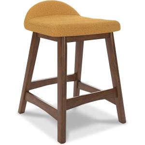 Signature Design by Ashley Lyncott Contemporary 24.25″ Counter Height Upholstered Bar Stool with Foam Cushion, 2 Count, Light Gray & Brown(Mustard & Brown)