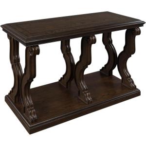 Signature Design by Ashley Maylee Classic Sofa Table with Open Shelf and Scroll Legs, Dark Brown