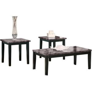 Signature Design by Ashley Maysville Faux Marble Top 3-Piece Table Set, Includes Coffee Table & 2 End Tables, Black(Black)