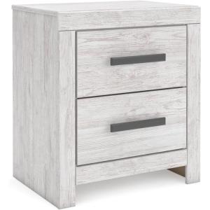 Signature Design by Ashley Mollviney Minimalist 2 Drawer Nightstand with USB Ports, 24.25″ Tall, White(White Planked)