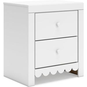 Signature Design by Ashley Mollviney Minimalist 2 Drawer Nightstand with USB Ports, 24.25″ Tall, White(White Scallop)