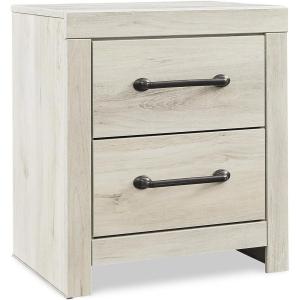 Signature Design by Ashley Mollviney Minimalist 2 Drawer Nightstand with USB Ports, 24.25″ Tall, White(Whitewash)