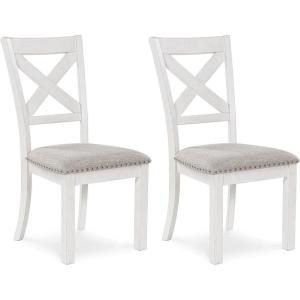 Signature Design by Ashley Moriville Modern Farmhouse 19″ Upholstered Dining Room Chair, 2 Count, Brown(White)