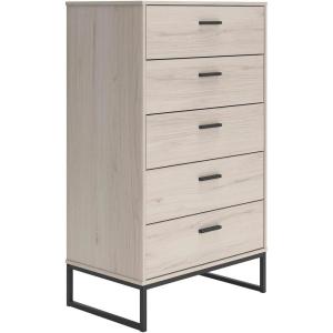 Signature Design by Ashley Neilsville Industrial 5 Drawer Chest of Drawers with Smooth-Gliding Drawers and Safety Stop, Gray(Beige)
