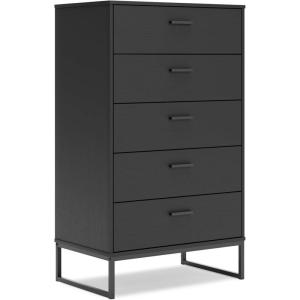 Signature Design by Ashley Neilsville Industrial 5 Drawer Chest of Drawers with Smooth-Gliding Drawers and Safety Stop, Gray(Black)
