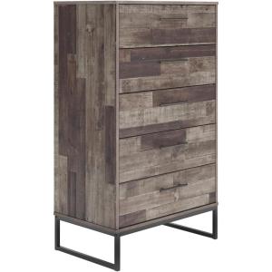 Signature Design by Ashley Neilsville Industrial 5 Drawer Chest of Drawers with Smooth-Gliding Drawers and Safety Stop, Gray(Grey)