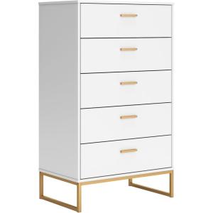 Signature Design by Ashley Neilsville Industrial 5 Drawer Chest of Drawers with Smooth-Gliding Drawers and Safety Stop, Gray(White)