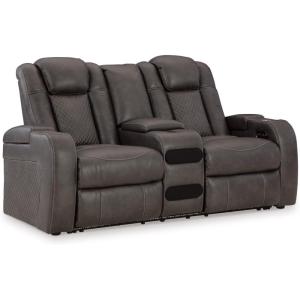Signature Design by Ashley Next-Gen DuraPella Power Reclining Loveseat with Console & Adjustable Headrest, Sand(Dark Gray)