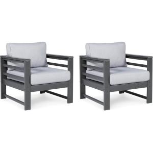 Signature Design by Ashley Outdoor Amora HDPE Patio Lounge Chair, 2 Count, Charcoal Gray