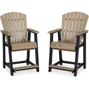 Signature Design by Ashley Outdoor Fairen Trail HDPE Patio Barstool, 2 Count, Black, Brown(Brown)