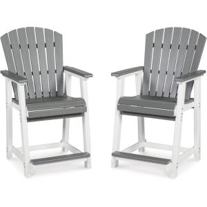 Signature Design by Ashley Outdoor Fairen Trail HDPE Patio Barstool, 2 Count, Black, Brown(Grey)