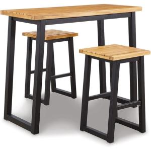 Signature Design by Ashley Outdoor Town Wood 3 Piece Patio Counter Table Set with 2 Benches, Brown & Black(Counter)