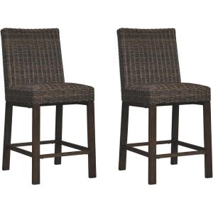 Signature Design by Ashley Paradise Trail Outdoor 27.5″ Wicker Patio Barstool, 2 Count, Brown(Brown)