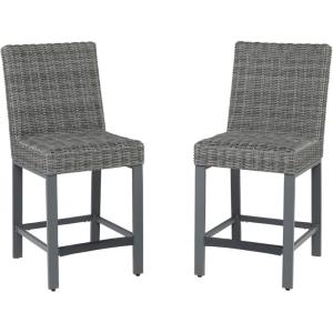 Signature Design by Ashley Paradise Trail Outdoor 27.5″ Wicker Patio Barstool, 2 Count, Brown(Grey)