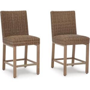 Signature Design by Ashley Paradise Trail Outdoor 27.5″ Wicker Patio Barstool, 2 Count, Brown(Light Brown)