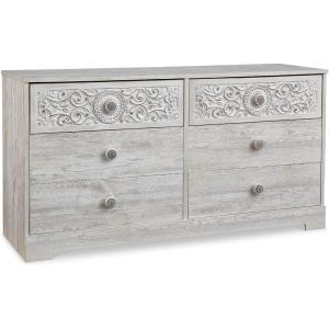 Signature Design by Ashley Paxberry Boho 5 Drawer Chest of Drawers, Whitewash(Whitewash-1)