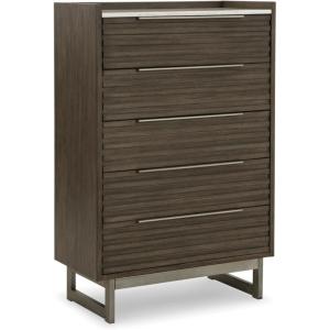 Signature Design by Ashley Porter Traditional 5 Drawer Chest of Drawers, Dark Brown(Grayish Brown/White)