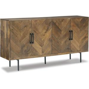 Signature Design by Ashley Prattville Contemporary Accent Cabinet with 4 Chevron Pattern Doors, Brown