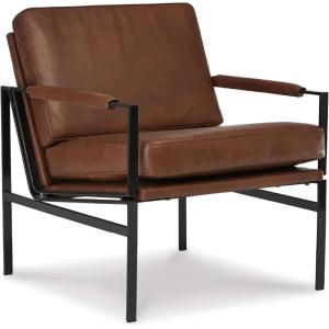 Signature Design by Ashley Puckman Mid-Century Modern Leather Accent Chair, Brown(Brown/Silver Finish)