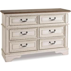Signature Design by Ashley Realyn | French Country 7-Drawer Two-Tone Dresser – Fully Assembled, Decorative Corbels, Chipped White with Distressed Wood Top(Cream)
