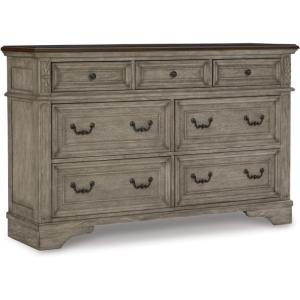 Signature Design by Ashley Realyn | French Country 7-Drawer Two-Tone Dresser – Fully Assembled, Decorative Corbels, Chipped White with Distressed Wood Top(Grey)