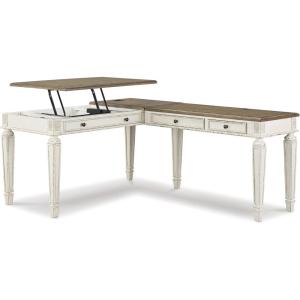 Signature Design by Ashley Realyn French Country 60″ Home Office Lift Top Desk with USB Charging, Chipped White(White/Brown)