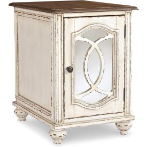 Signature Design by Ashley Realyn French Country Chair Side End Table with Outlets & USB Ports, Cream(Mirror Front)