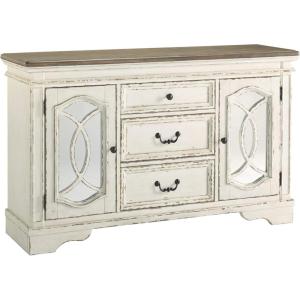 Signature Design by Ashley Realyn French Country Distressed Dining Room Buffet Cabinet or Server, Chipped White(Whitewash)