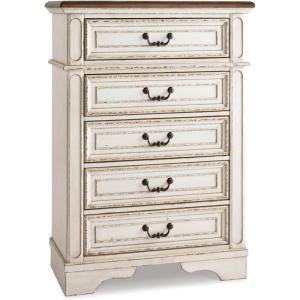 Signature Design by Ashley Realyn Vintage 5 Drawer Chest, White(17″D x 34″W x 48.3″H (5 Drawers))