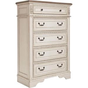 Signature Design by Ashley Realyn Vintage 5 Drawer Chest, White(18.3″D x 40.3″W x 58.3″H (5 Drawers))