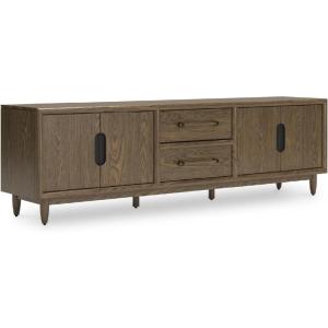 Signature Design by Ashley Roanhowe Contemporary 85″ TV Stand for TVs up to 97″ with Adjustable Shelves, Drawers, Cabinets and Cord Openings, Dark Brown